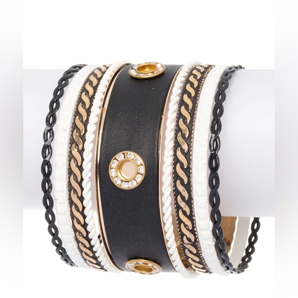 9 PC Gold & Black Stacking Bangle Set